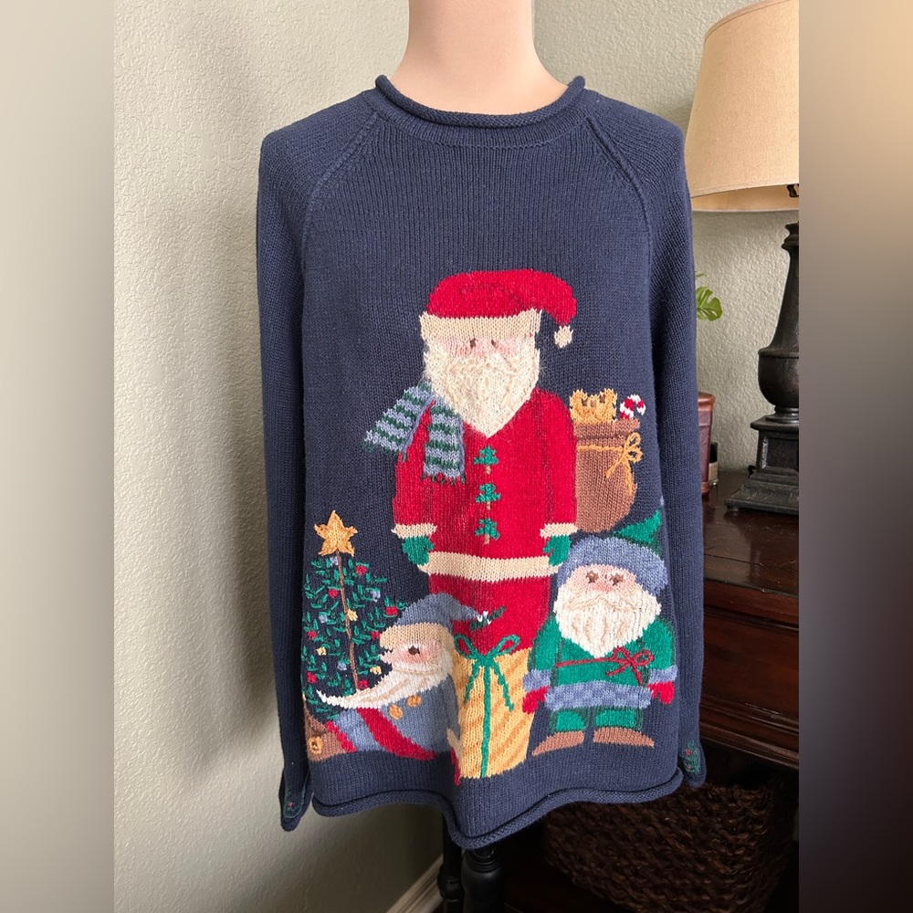 Northern Isles Santa & Elves Christmas Sweater Blue Knit XL - Picture 2 of 9